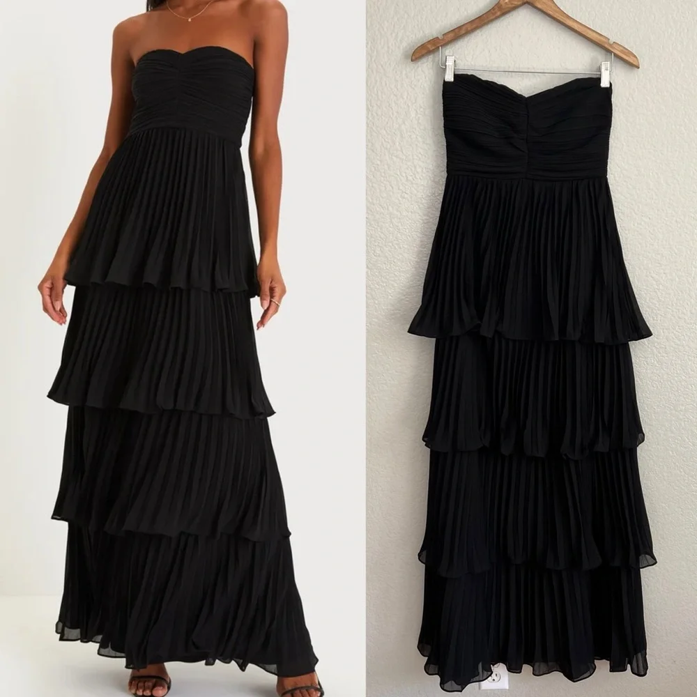 NWOT Seriously Sensational Black Strapless Tiered Maxi Dress